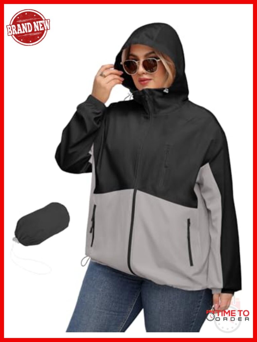 Plus Size Waterproof Rain Jacket with Hood Lightweight Packable Trench Coat